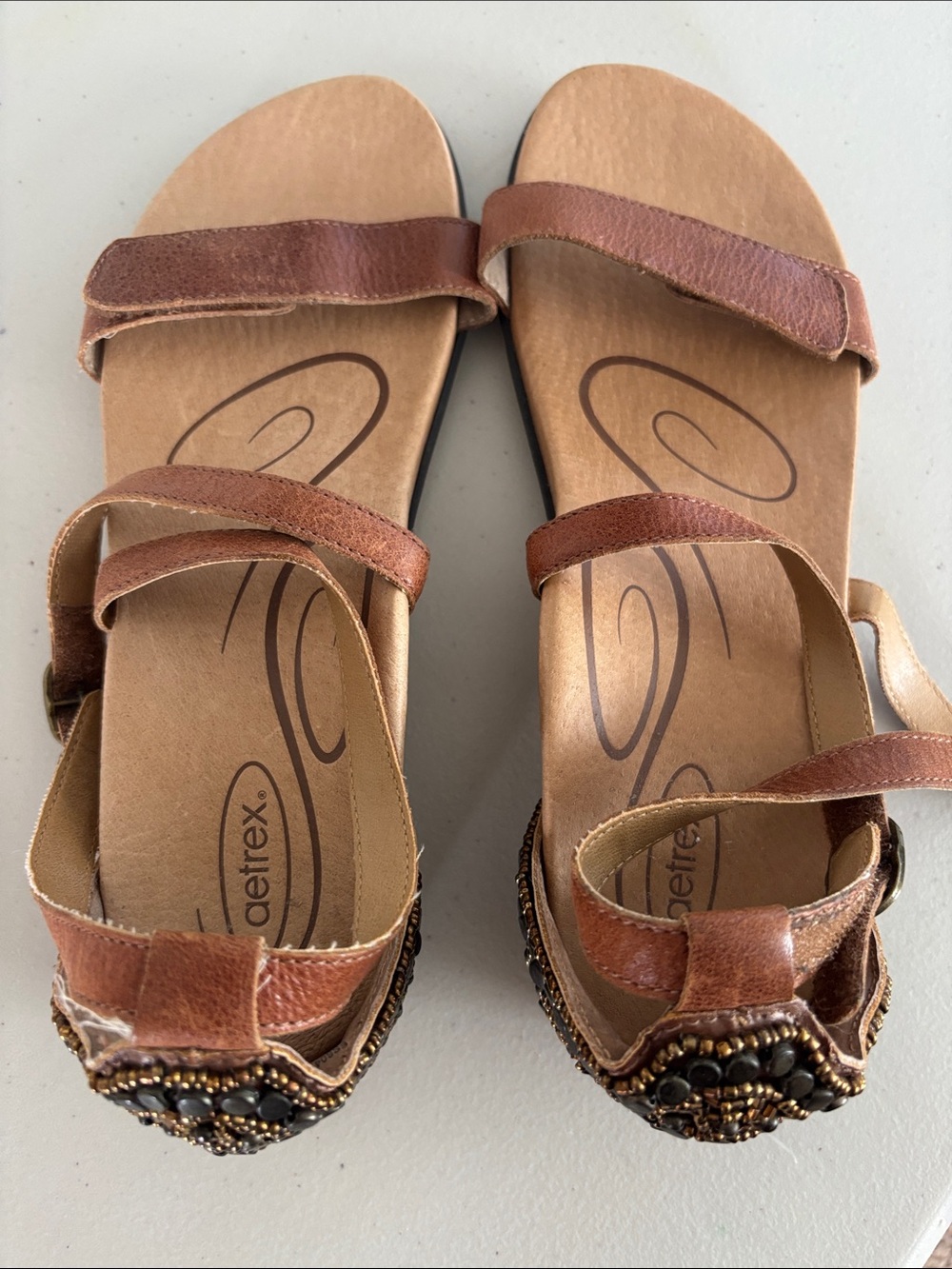 Aetrex Brown Beaded Strappy Sandals